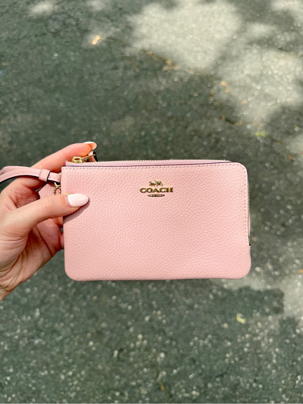 Coach Wallet Wristlet in Pink Pebbled Leather with Gold Logo
